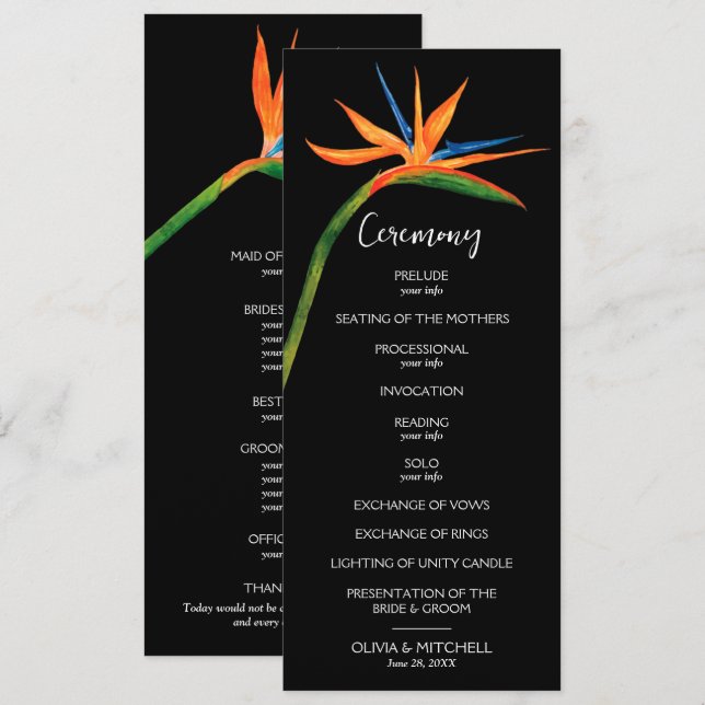 Bird of Paradise All In One Wedding Program (Front/Back)