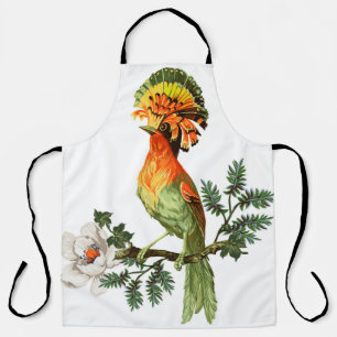 Bird of Paradise and exotic flowers on a white bac Apron