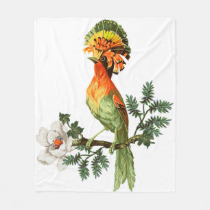 Bird of Paradise and exotic flowers on a white bac Fleece Blanket