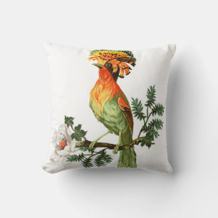 Bird of Paradise and exotic flowers on a white bac Throw Pillow