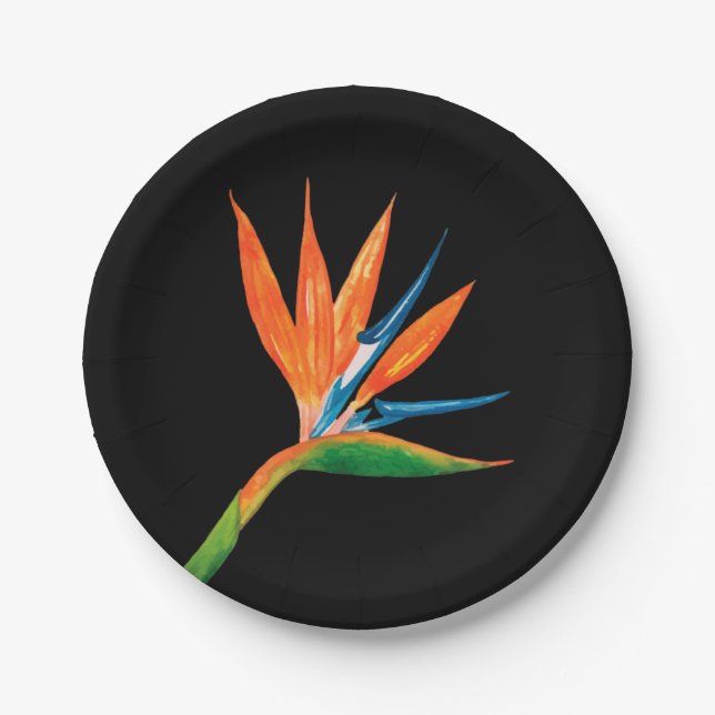 Bird of Paradise Black Paper Plate (Front)