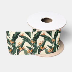 Bird of Paradise Botanical Pattern Satin Ribbon