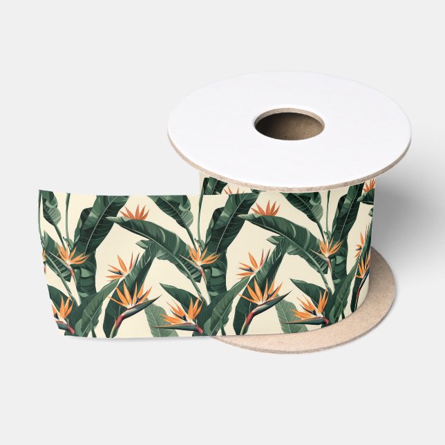 Bird of Paradise Botanical Pattern Satin Ribbon (Spool)