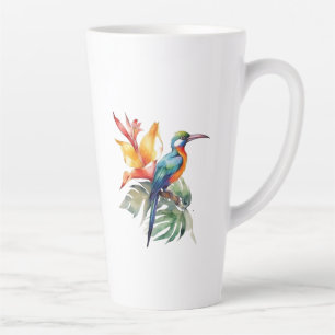 Bird of Paradise, colourful phantasy bird 'n flowe Latte Mug