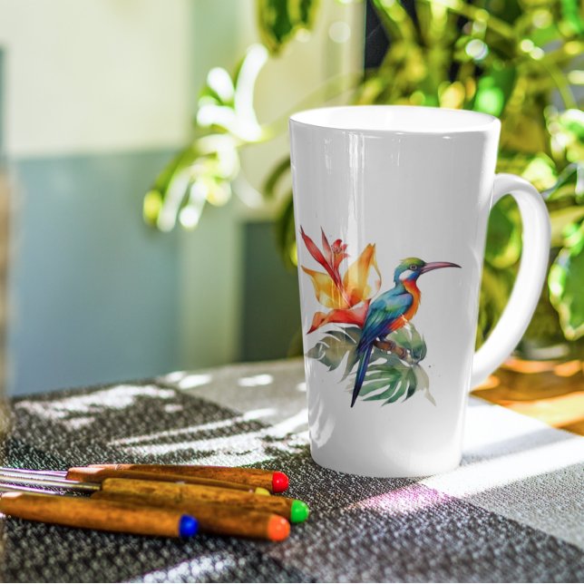 Bird of Paradise, colourful phantasy bird 'n flowe Latte Mug (Creator Uploaded)