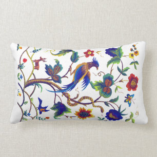 Bird of Paradise Faux Jacobean Embroidery Pillow