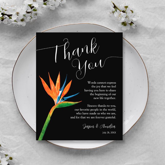Bird of Paradise Floral Wedding Reception Plate Thank You Card (Bird of Paradise Floral Wedding Reception Plate Thank You Cards)