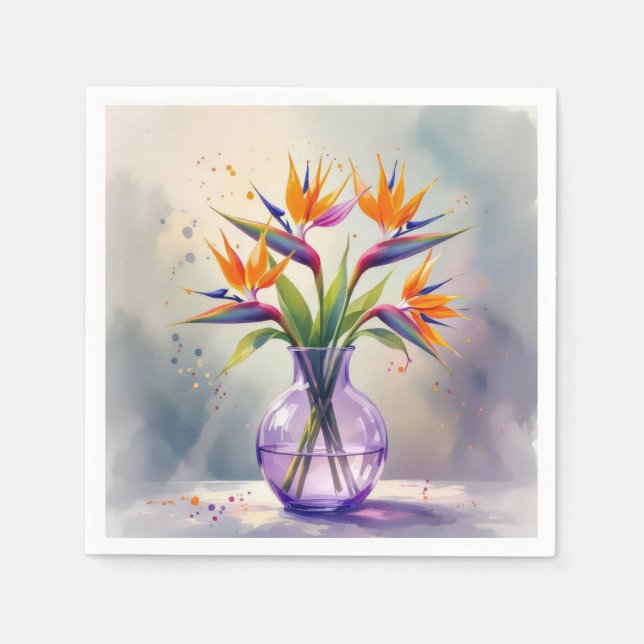 Bird of Paradise Flower Bouquet In Watercolor Napkin (Front)