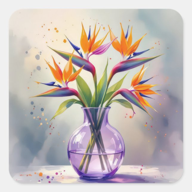 Bird of Paradise Flower Bouquet In Watercolor Square Sticker (Front)