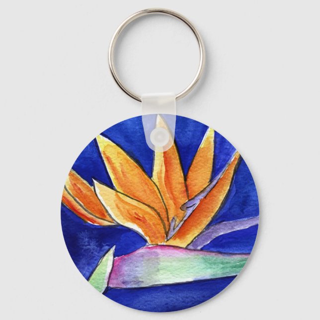 Bird of Paradise Flower Painting Art Keychain (Front)