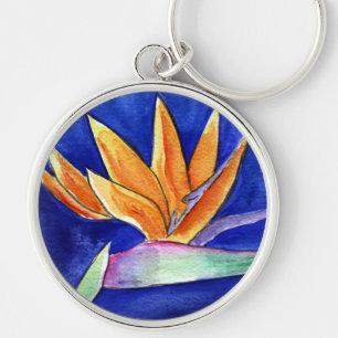 Bird of Paradise Flower Painting Art Keychain