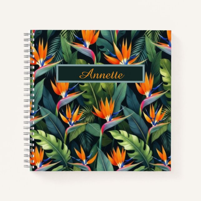 Bird of Paradise Flower Pattern Personalized Notebook (Front)