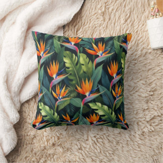 Bird of Paradise Flower Pattern Throw Pillow