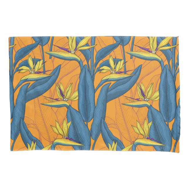 Bird of paradise flowers on orange pillowcase (Front)
