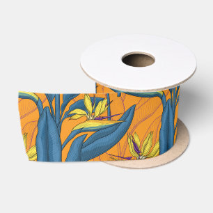 Bird of paradise flowers on orange satin ribbon