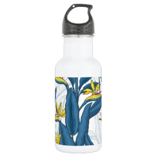 Bird of paradise flowers on white 532 ml water bottle