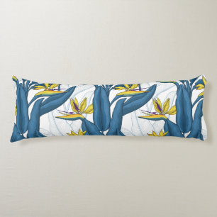 Bird of paradise flowers on white body pillow