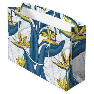 Bird of paradise flowers on white large gift bag