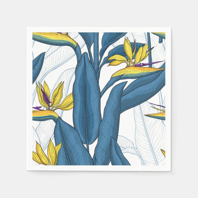 Bird of paradise flowers on white napkin (Front)