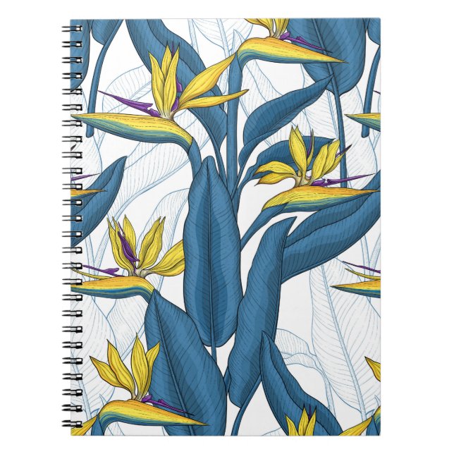 Bird of paradise flowers on white notebook (Front)