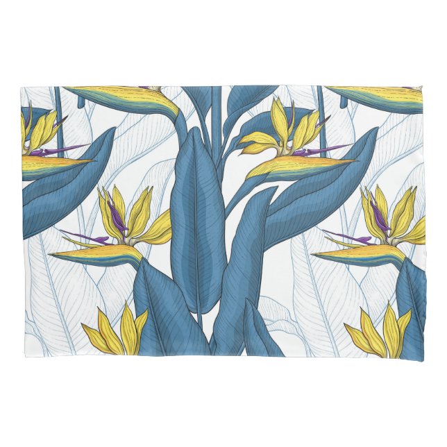 Bird of paradise flowers on white pillowcase (Front)
