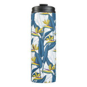 Bird of paradise flowers on white thermal tumbler