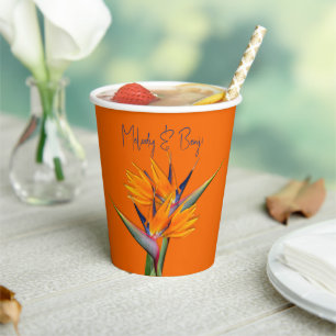 Bird of Paradise Flowers Orange Wedding Shower Paper Cups