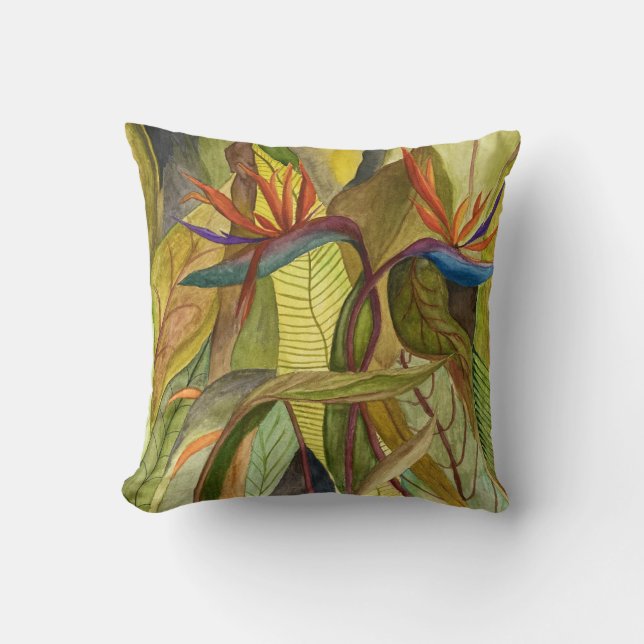 Bird of Paradise Hand paint print Throw Pillow (Front)