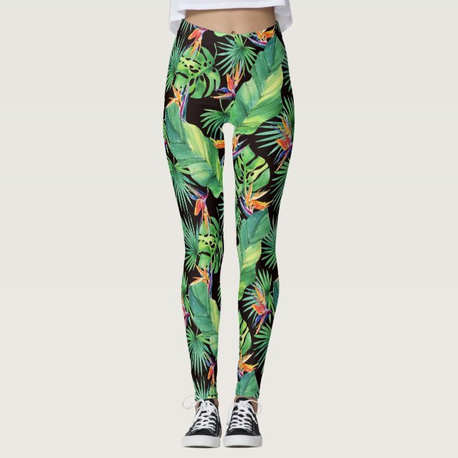 Bird of Paradise in the Jungle Tropical Leggings (Front)