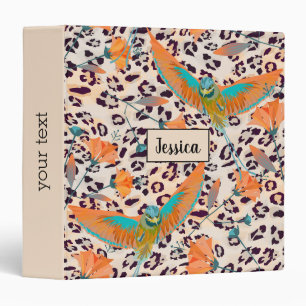 Bird of Paradise, leopard skin, Coral and turquois Binder