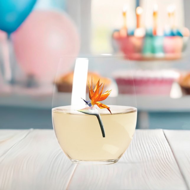 Bird of Paradise Orange Tropical Flower Stemless Wine Glass (Insitu (Baby Shower))