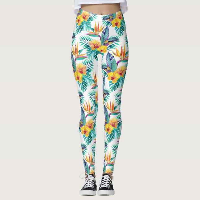 Bird Of Paradise & Orchid Pattern 2 Leggings (Front)