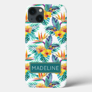 Bird Of Paradise & Orchid Pattern   Add Your Name iPhone 13 Case