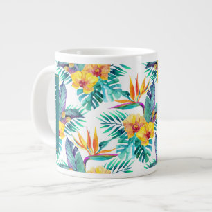 Bird Of Paradise & Orchid Pattern Add Your Name Large Coffee Mug
