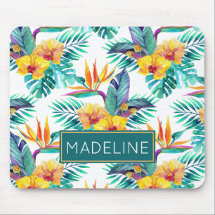 Bird Of Paradise & Orchid Pattern Add Your Name Mouse Pad