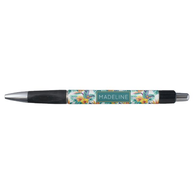 Bird Of Paradise & Orchid Pattern | Add Your Name Pen (Front)