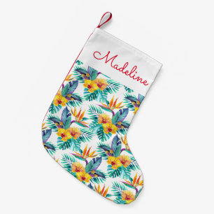 Bird Of Paradise & Orchid Pattern   Add Your Name Small Christmas Stocking