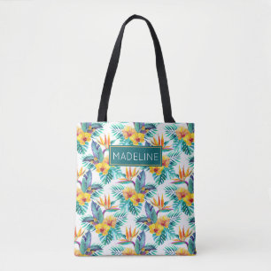 Bird Of Paradise & Orchid Pattern   Add Your Name Tote Bag