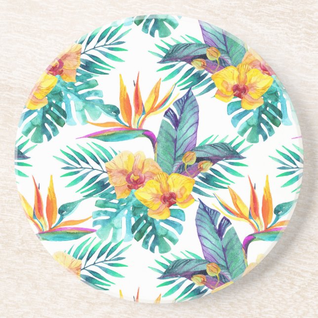 Bird Of Paradise & Orchid Pattern Coaster (Front)