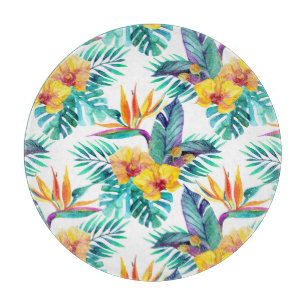 Bird Of Paradise & Orchid Pattern Cutting Board