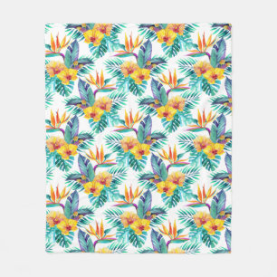 Bird Of Paradise & Orchid Pattern Fleece Blanket
