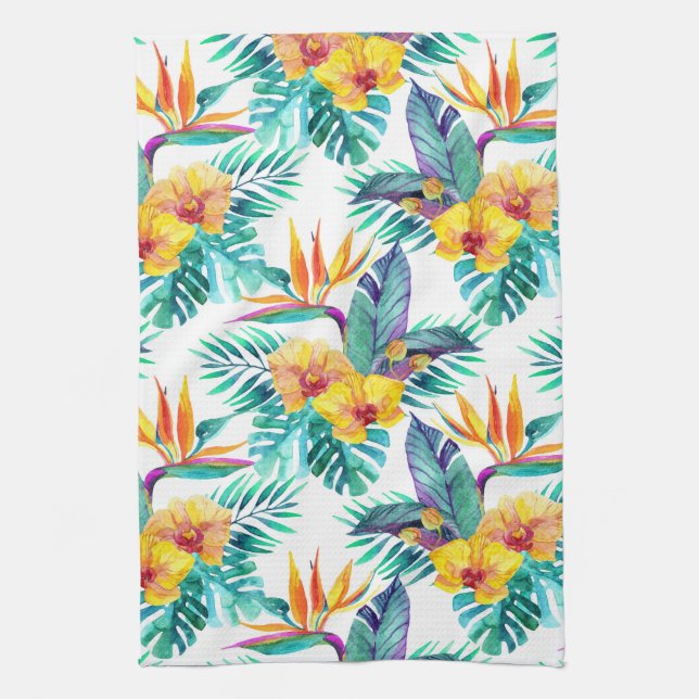 Bird Of Paradise & Orchid Pattern Kitchen Towel (Vertical)