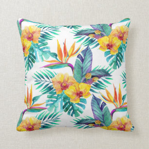 Bird Of Paradise & Orchid Pattern Throw Pillow