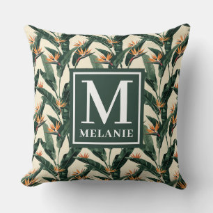 Bird of Paradise Pattern Personal Monogram Throw Pillow