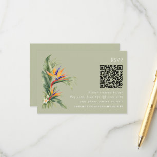Bird of Paradise QR Code Beach Wedding RSVP  Enclosure Card