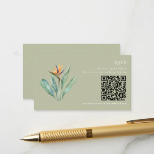 Bird of Paradise QR Code Beach Wedding RSVP  Enclosure Card