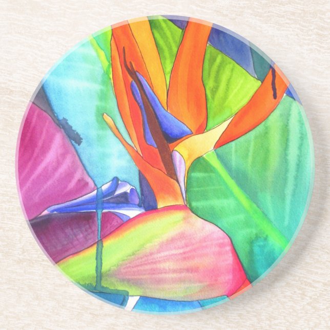 Bird of Paradise Strelitzia flower tropical art Coaster (Front)