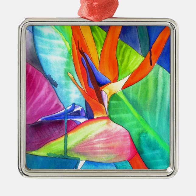 Bird of Paradise Strelitzia flower tropical art Metal Ornament (Front)