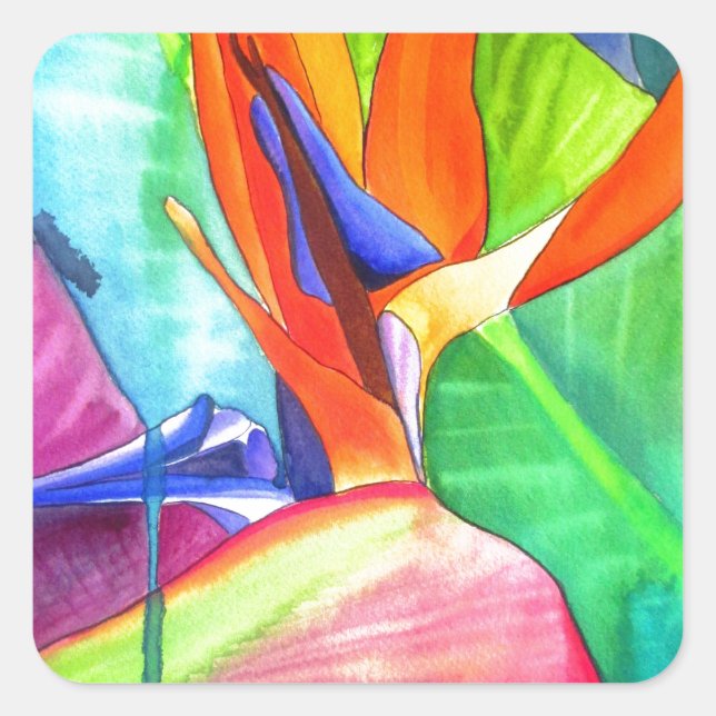 Bird of Paradise Strelitzia flower tropical art Square Sticker (Front)
