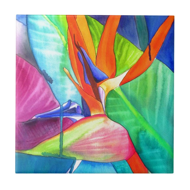Bird of Paradise Strelitzia flower tropical art Tile (Front)